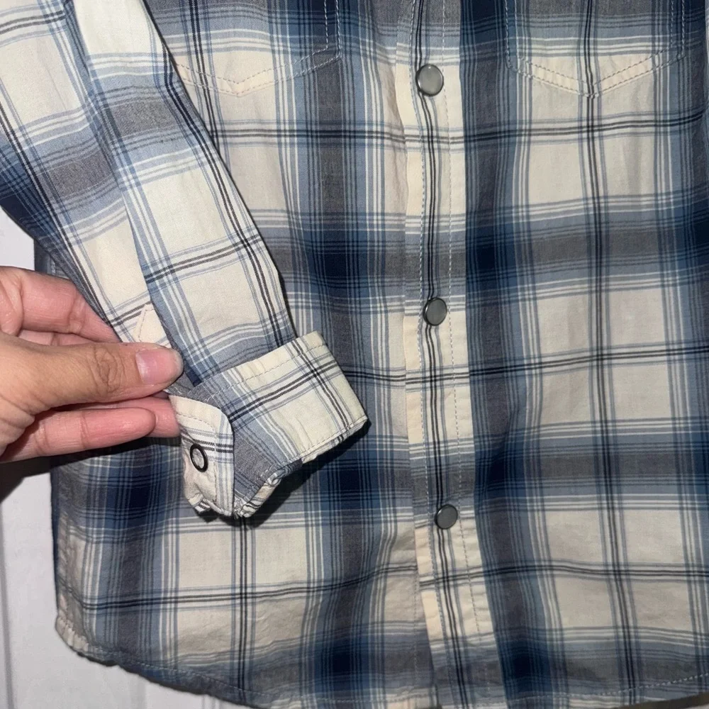 The Children’s Place Boys 4T Blue Cream Plaid Snap Button Shirt